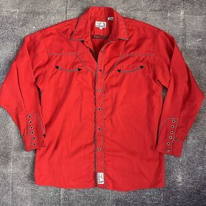 Men's Panhandle Slim Wichita Falls Pearl Snap Red Black Button Up L/S Shirt Sz L